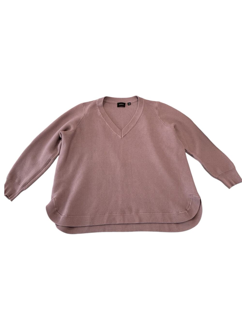 Cyrus Mauve V-Neck Ribbed Sweater